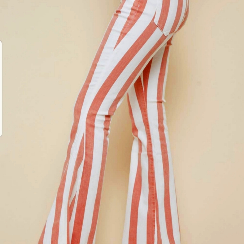 Bell Bottom Jeans- Striped Coral